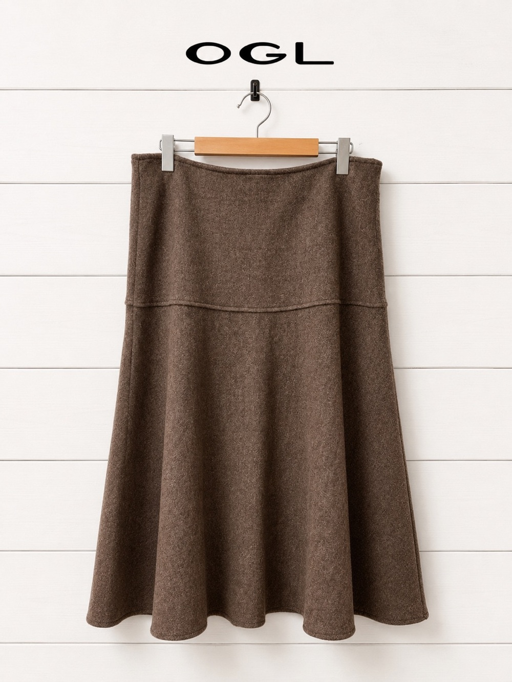 OGL Brown Wool Blend Flared Skirt Size L